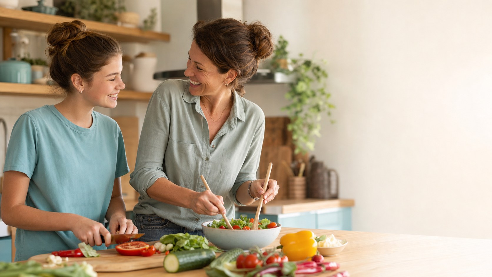 Zwei Frauen bereiten gemeinsam eine Mahlzeit zu